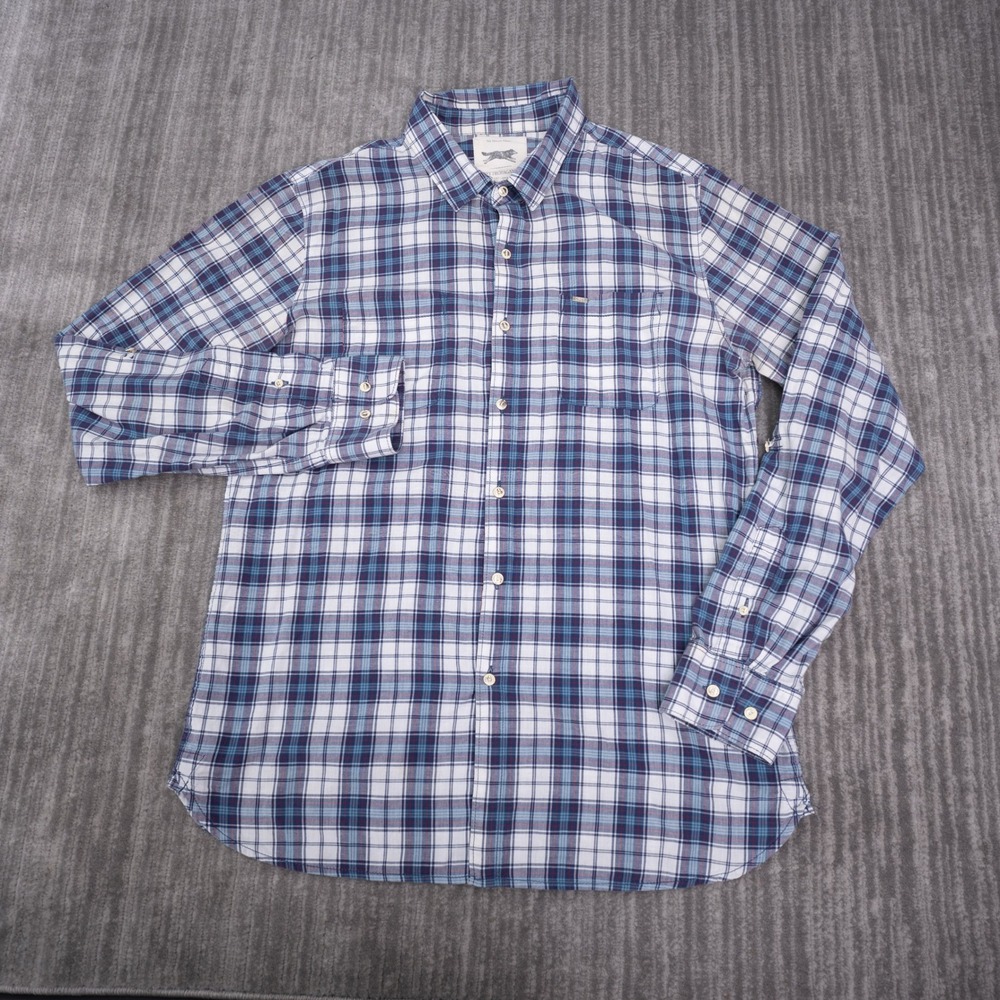 Obey Button Up Shirt Mens L Blue Plaid Excellent Long Sleeve Cotton Flannel